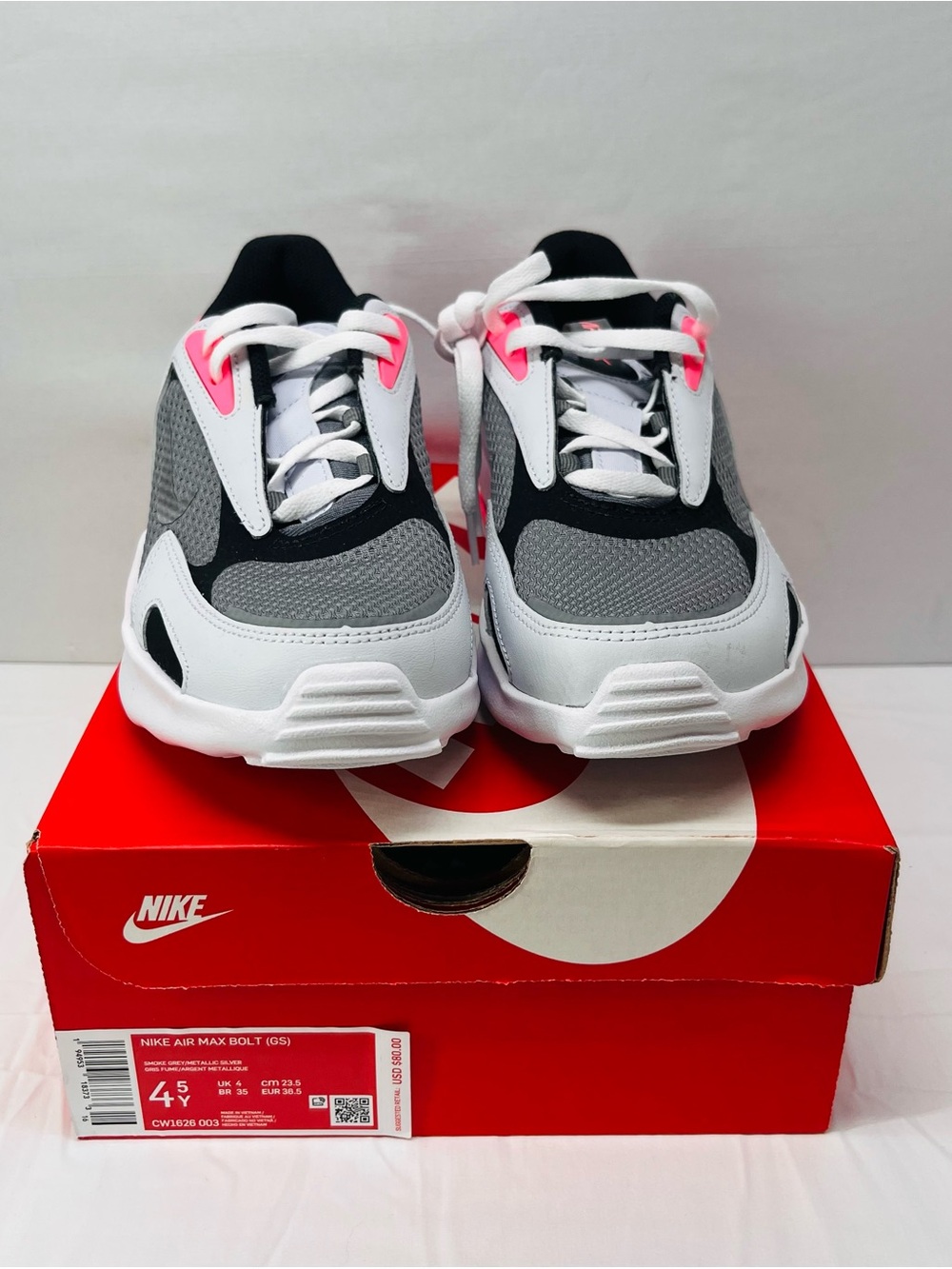Nike Kids Air Max GS Gray, White & Pink Athletic Sneakers